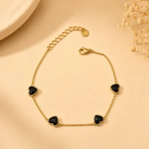 Black Heart Charm Gold Bracelet